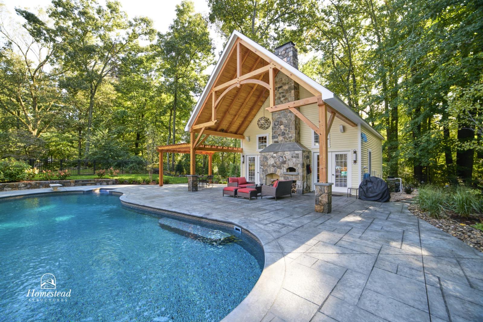 Seeberger Pool House Wilton CT Homestead Structures   24x38 Custom Liberty Pool House With Timberframe Pavilion   Pergola 7278 0 